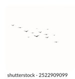 A vector set of silhouettes features a flock of flying birds against a white background, ideal for tattoo designs or nature-themed art. Perfect for showcasing the elegance and freedom of wild birds.