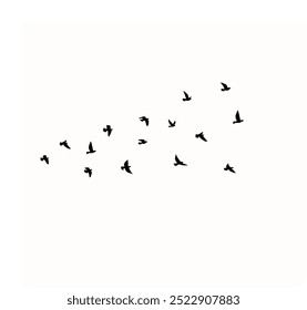 A vector set of silhouettes features a flock of flying birds against a white background, ideal for tattoo designs or nature-themed art. Perfect for showcasing the elegance and freedom of wild birds.