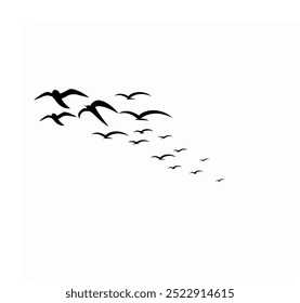 A vector set of silhouettes features a flock of flying birds against a white background, ideal for tattoo designs or nature-themed art. Perfect for showcasing the elegance and freedom of wild birds.