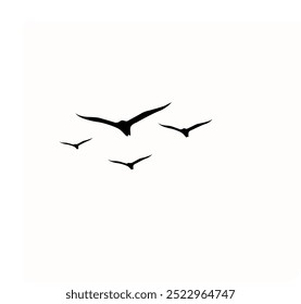 

A vector set of silhouettes features a flock of flying birds against a white background, ideal for tattoo designs or nature-themed art. Perfect for showcasing the elegance and freedom of wild birds.