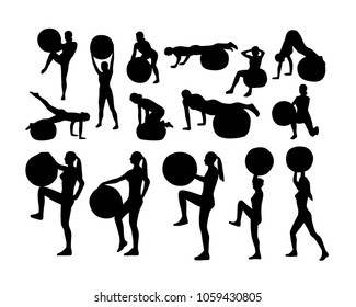 Vector set of silhouettes with fitness ball