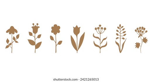 Vektorset aus Silhouetten von Blumen auf weißem Hintergrund.