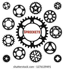 Vector set of silhouettes of the gear wheels and sprockets