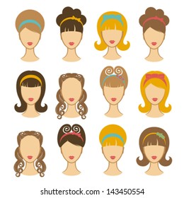 Vector set with silhouettes of girls. Vintage illustration