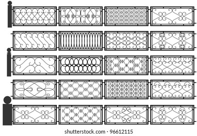 Vector set of silhouettes of iron fences.