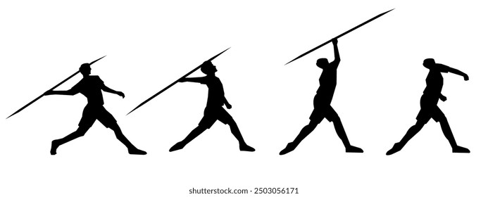 Conjunto de Vector de siluetas de jabalina aisladas sobre fondo blanco.
