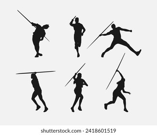 Conjunto vectorial de siluetas de javelin, tiro de javelina. deporte, atletismo. Aislado sobre fondo blanco.