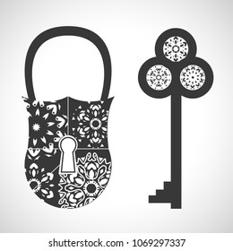 Vector set of silhouettes of locks and keys