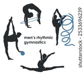 Vector set of silhouettes of male rhythmic gymnasts