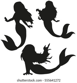 vector set of silhouettes mermaid