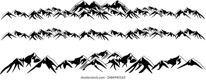 Vector Set Silhouettes Mountains - Alps - Mountains - Glacier - Design Elements