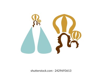 Vector Set Silhouettes of Our Lady of Nazareth with Mantle and Crown White Background