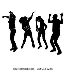 vector set of silhouettes of people dancing in the dark.A collection of romantic couple silhouettes on a white backdrop.

