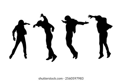 vector set of silhouettes of people dancing in the dark.A collection of romantic couple silhouettes on a white backdrop.
