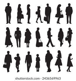 Conjunto de vectores de siluetas de personas sobre un fondo blanco. Mujeres y hombres
