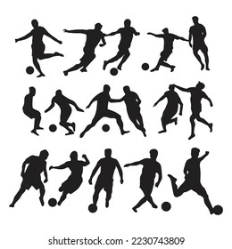 vector set of silhouettes of people playing football
