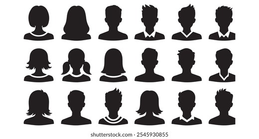 Vector set of silhouettes of people and white background	
