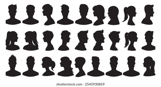 Conjunto de Vector de siluetas de personas y fondo blanco	
