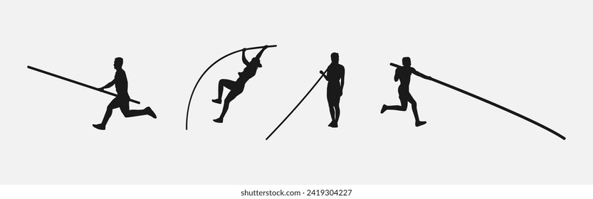 Conjunto vectorial de siluetas de la bóveda de palo. deportes, atletismo, temas de actividad. Aislado sobre fondo blanco. ilustración vectorial.