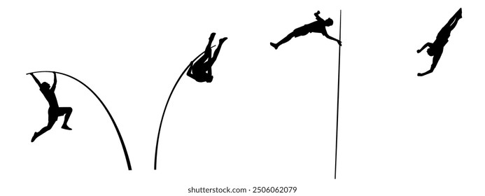 Vector set of silhouettes of pole vault. sports, athletics. Isolated on white background. vector illustration.