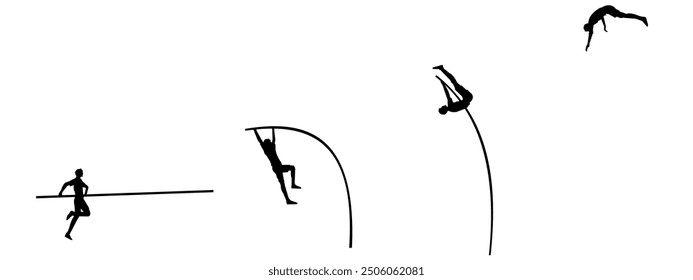 Vector set of silhouettes of pole vault. sports, athletics. Isolated on white background. vector illustration.