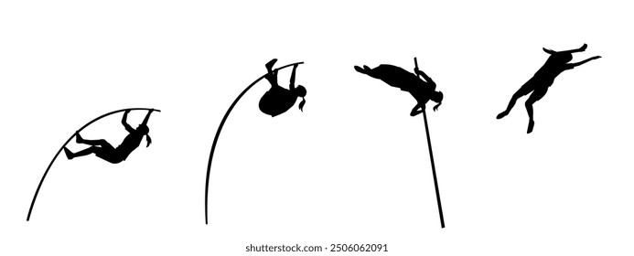 Vector set of silhouettes of pole vault. sports, athletics. Isolated on white background. vector illustration.