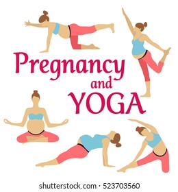 A vector set of silhouettes of pregnant women which carry out yoga
 Yoga for pregnant women. It is a lot of exercises for pregnant women. Healthy lifestyle. The poster for studio of yoga
