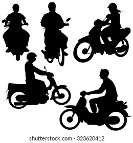 Vector Set of Silhouettes. Riders on Motorbikes