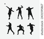 Vector set silhouettes of shot put thrower, athletes. sports, athletics, competition theme. Isolated on white background.