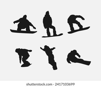 Vector set silhouettes of snowboarder. Snowboard sport. Isolated on white background.