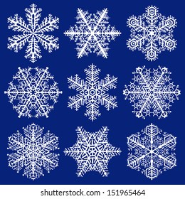Vector set - the silhouettes of snowflakes isolated from a background.