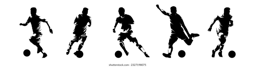 Vector set silhouettes of Soccer player.  Group of footballers. Abstract isolated vector silhouette, footballer logo