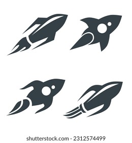 vector set of silhouettes of spaceship and rocket.good for logo design.white background