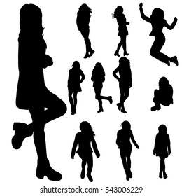 vector set of silhouettes of teen