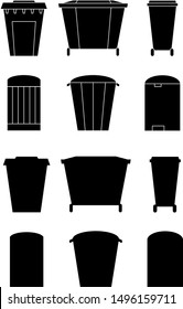 Vector set of silhouettes of trash cans. Illustration isolated on a white background.