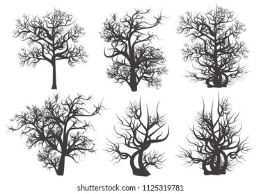 Vector Set  Silhouettes of Trees. Dead Trees 