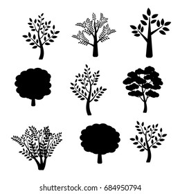 Vector set of silhouettes trees. Trees on white background