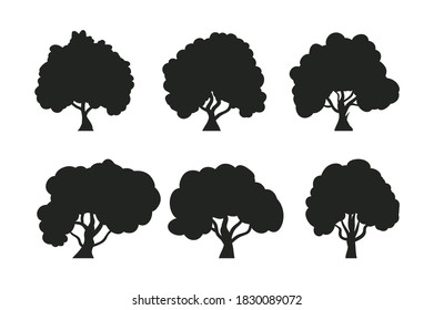 Vector set of silhouettes of trees.Tree illustration.