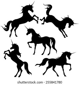 Conjunto vectorial de siluetas de unicornios.