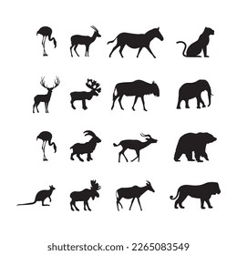 Vector set of silhouettes of wild forest animals