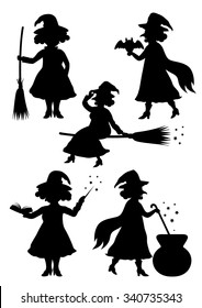 Vector set of silhouettes of witches, wizards