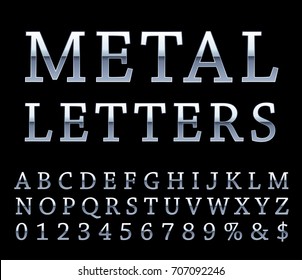Vector set of silver alphabet letters and numbers 