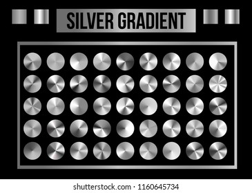 Vector set of silver conical and round gradients. Vector Illustration, eps 10