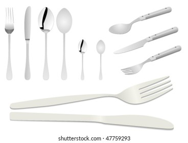 Vector set of silver cutlery isolated on white background