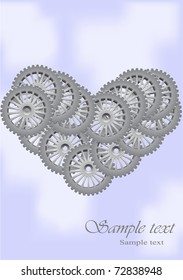 vector set of silver gears in a heart shape