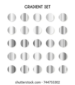 Vector set of silver gradients. Silver circles collection. Mega collection metallic gradient illustration. Silver gradient background vector metallic for frame, ribbon, banner, coin and label.