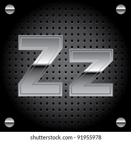 Vector set of silver metal font on metallic perforated background - letter Z