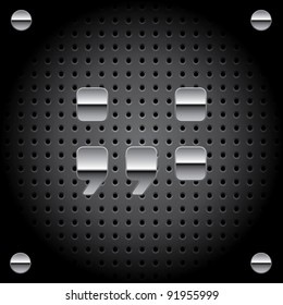 Vector set of silver metal font on metallic perforated background - symbol set #1 (semicolon, comma, colon)