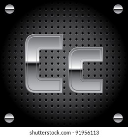 Vector set of silver metal font on metallic perforated background - letter C