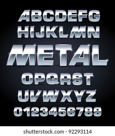 Silver font alphabet with chrome effect letters Vector Image